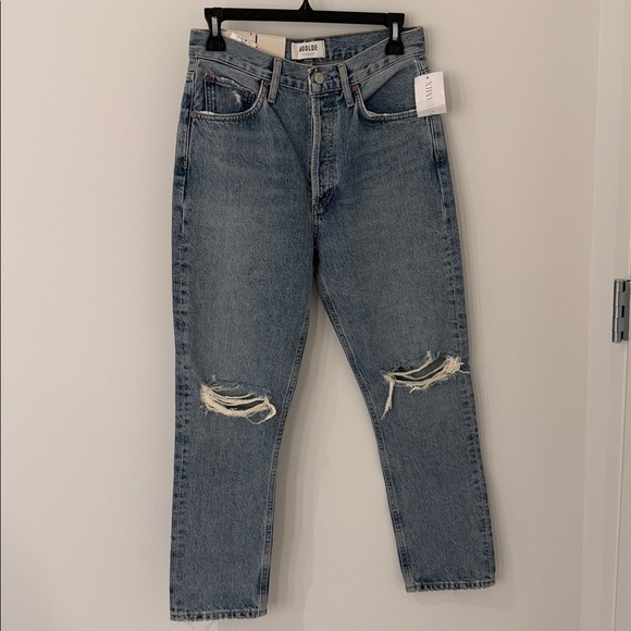 AGOLDE Riley High Rise Straight Crop Jeans Light‎ Wash Distressed Size 26 - Picture 5 of 11